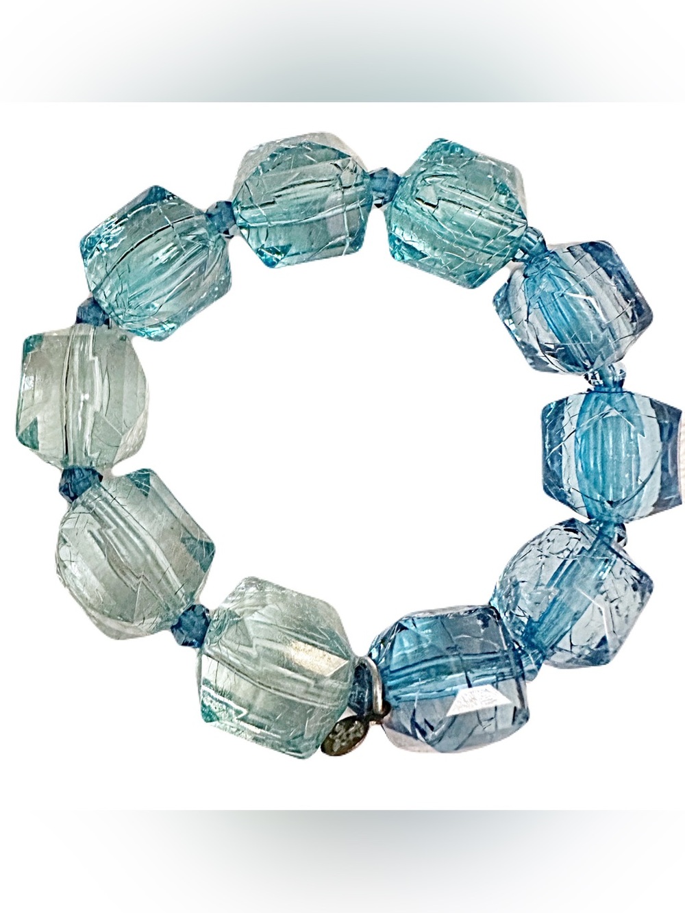 Blue Two-Tone Faceted Bead Stretch Bracelet -